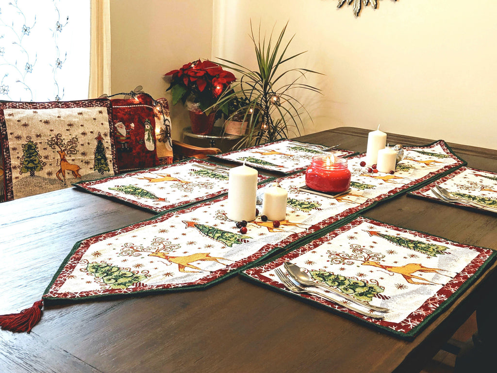 Winter Forest Reindeer Tapestry Table Runner