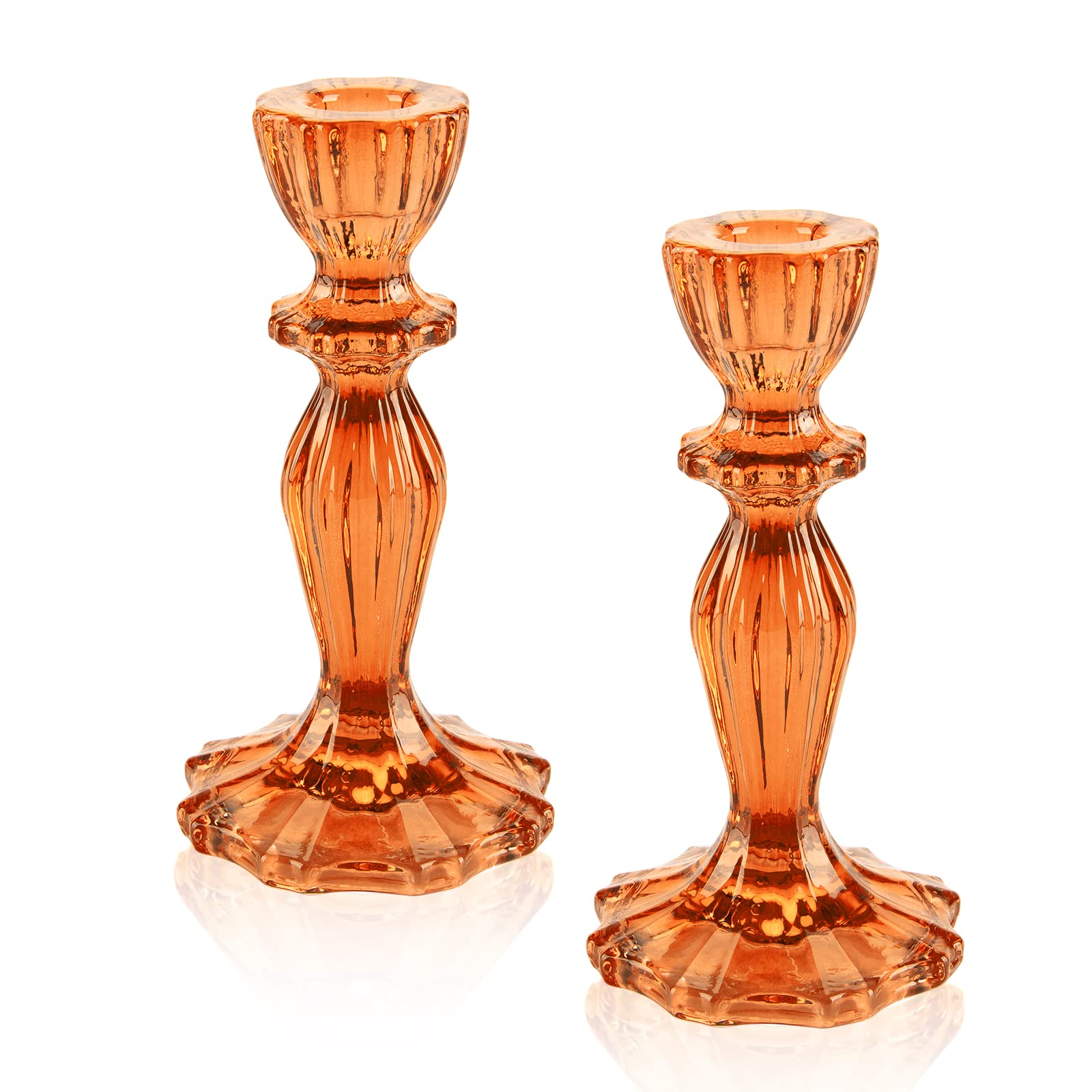 Orange Glass Taper Candlestick Holders, Set of 2