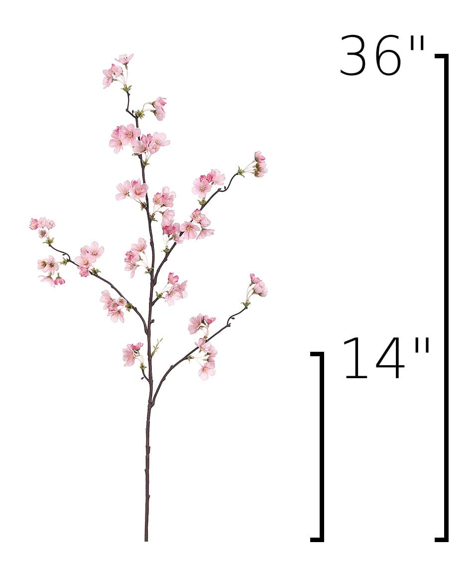 36" Faux Quince Blossom Pink Stem Flowering Branch
