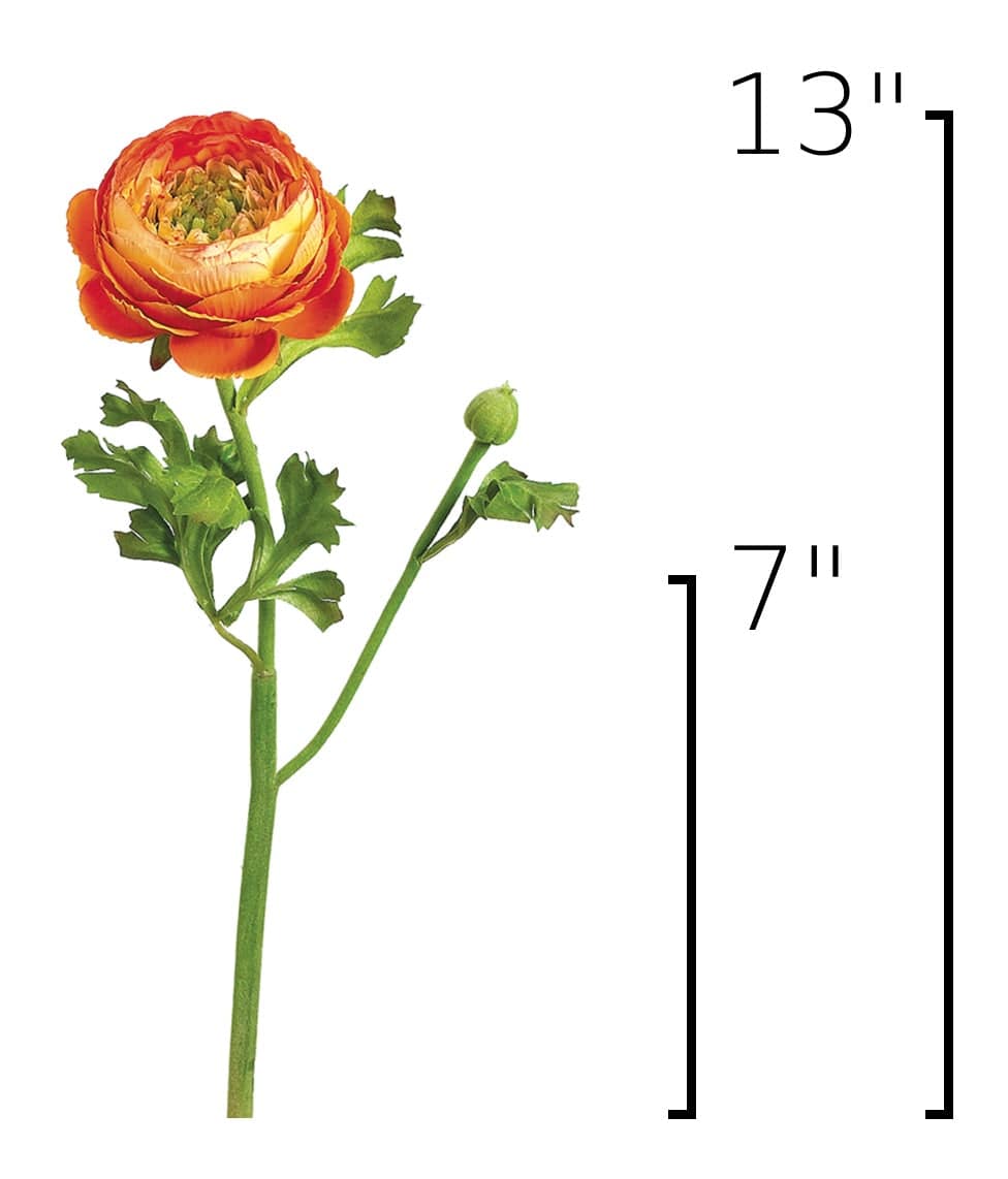 13" Faux Orange Ranunculus Stem