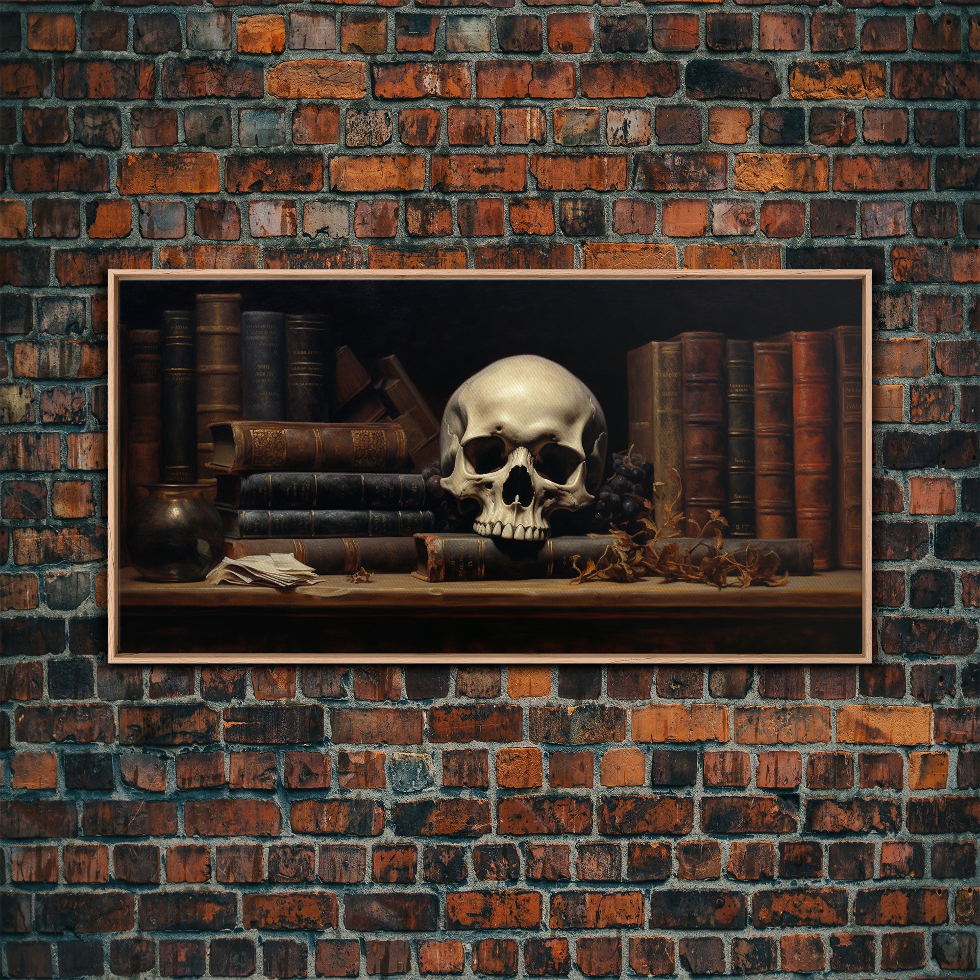 The Skull on the Shelf Framed Canvas Print