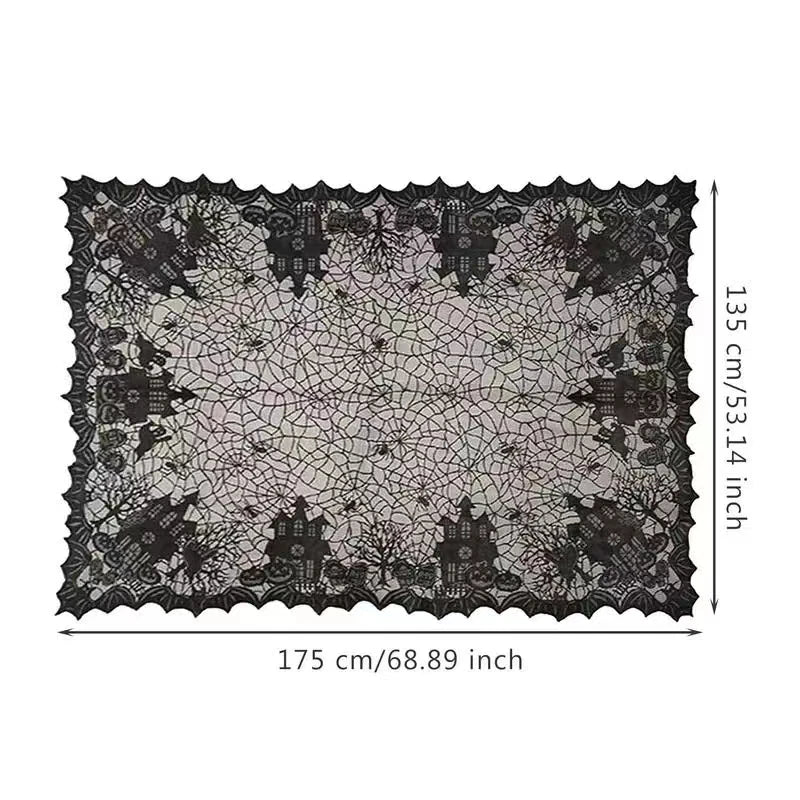 Halloween Lace Tablecloth, Haunted House & Pumpkin
