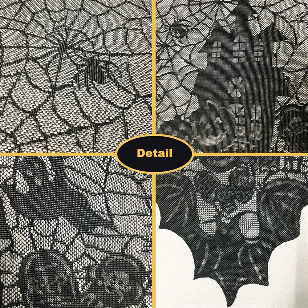 Halloween Lace Tablecloth, Haunted House & Pumpkin