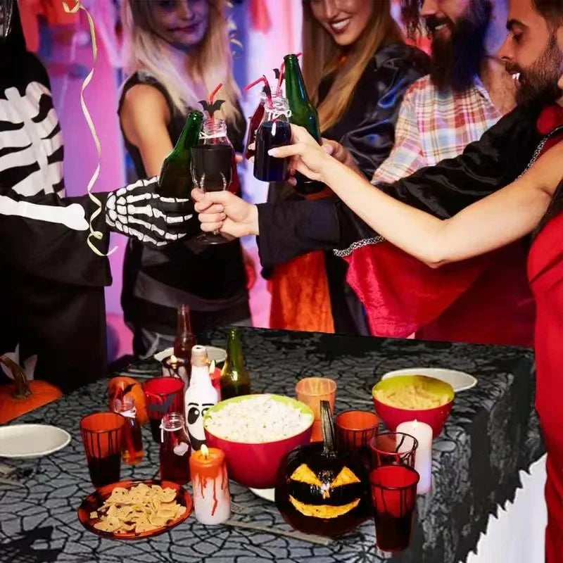 Halloween Lace Tablecloth, Haunted House & Pumpkin
