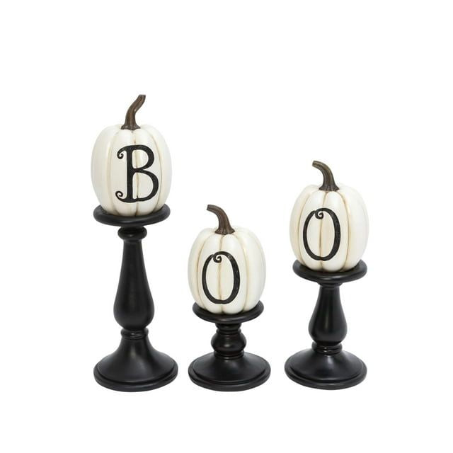 Set of Three BOO Pumpkins on Candleholders