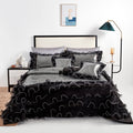 Silver Sequin Black Organza Ruffle Comforter Set