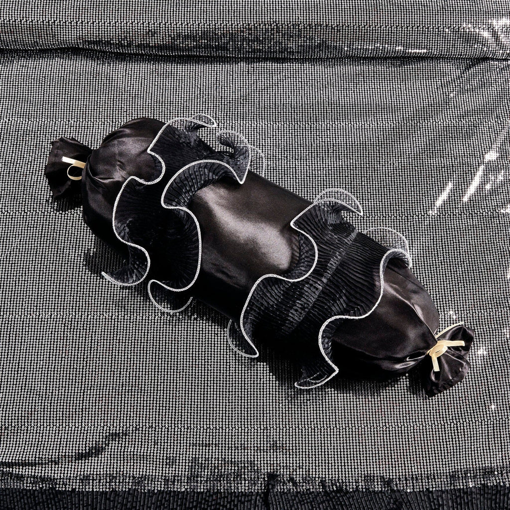 Silver Sequin Black Organza Ruffle Comforter Set