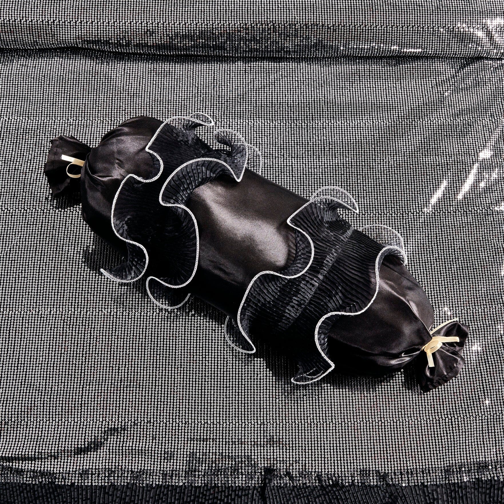 Silver Sequin Black Organza Ruffle Comforter Set
