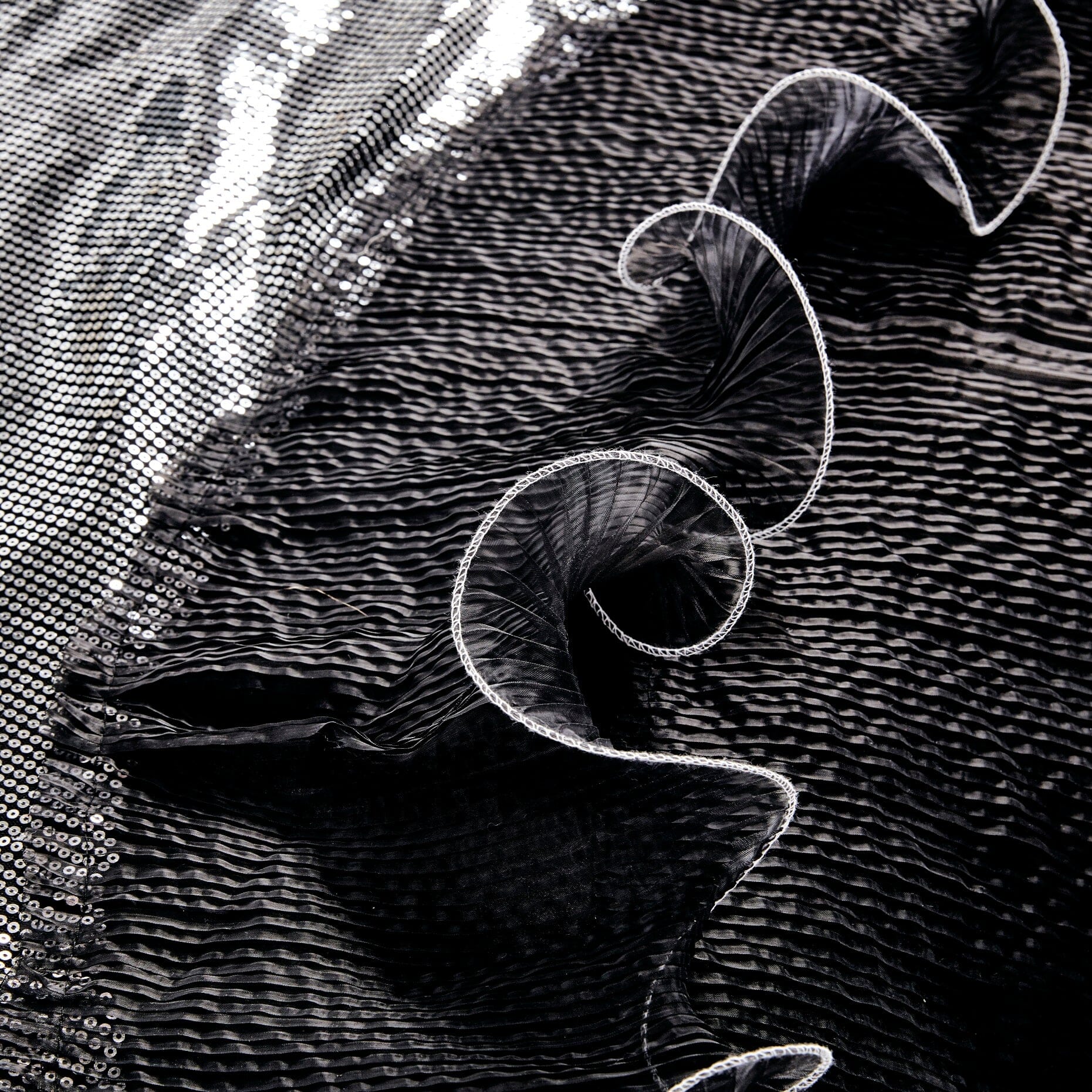 Silver Sequin Black Organza Ruffle Comforter Set