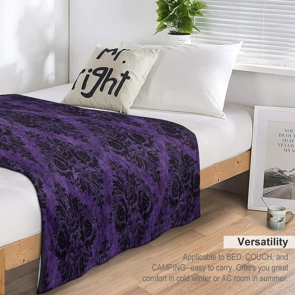 Throw Blanket -Gothic Damask in Purple and Black