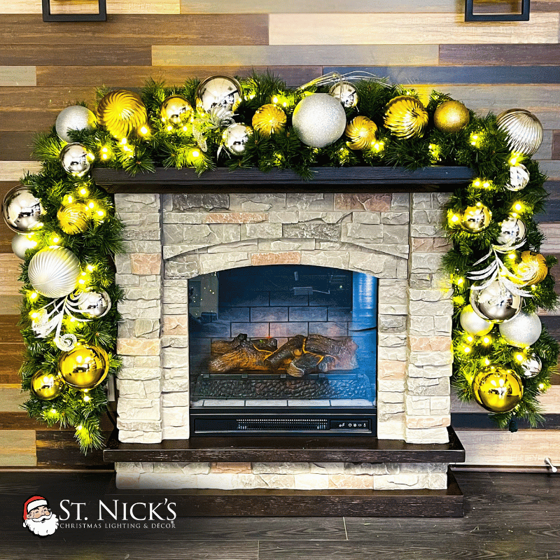 9'x14" Pre-Decorated Garland with Warm White Lights Gold/Silver