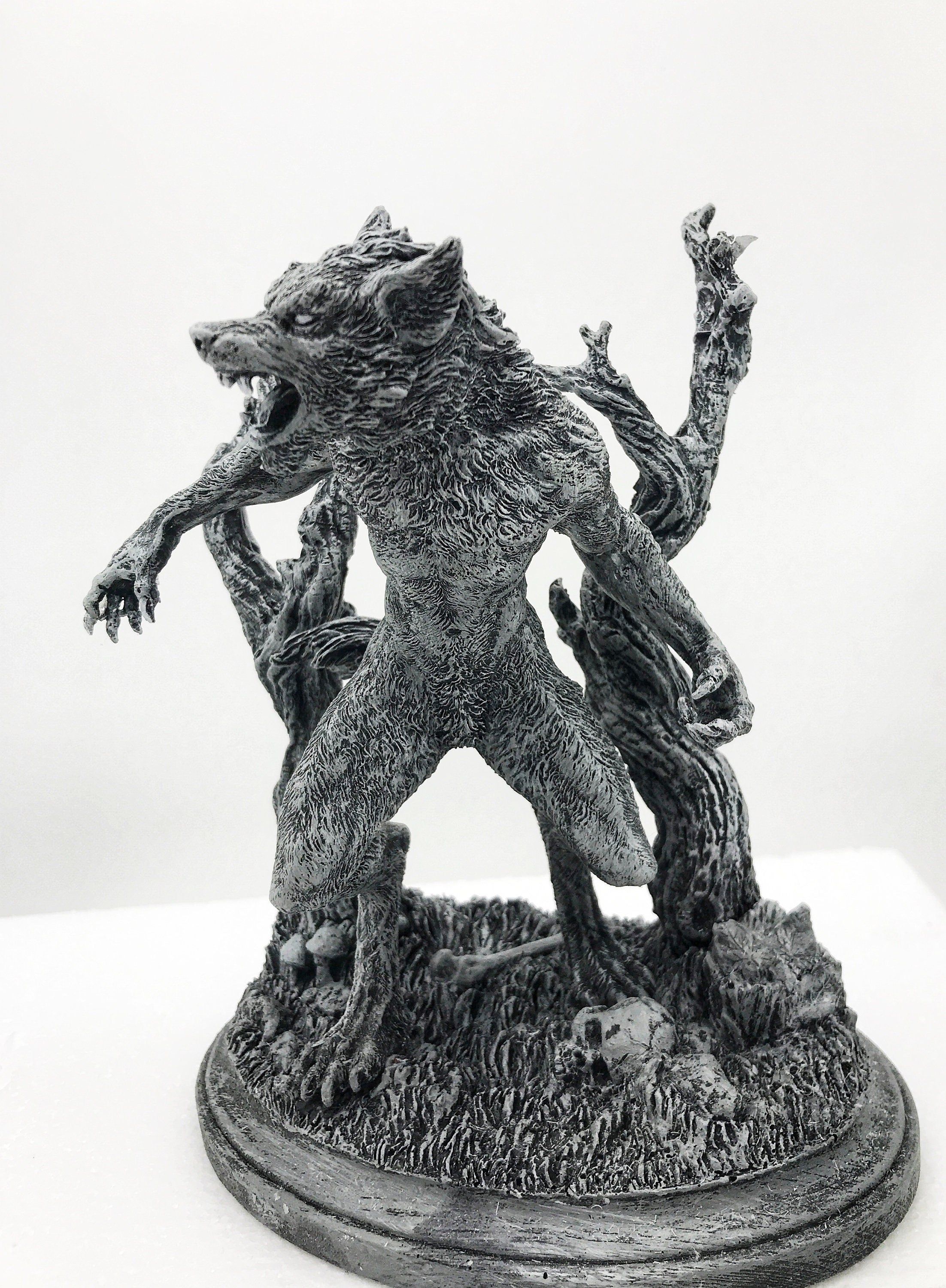 Werewolf Hand-Painted Grayscale Resin Figurine