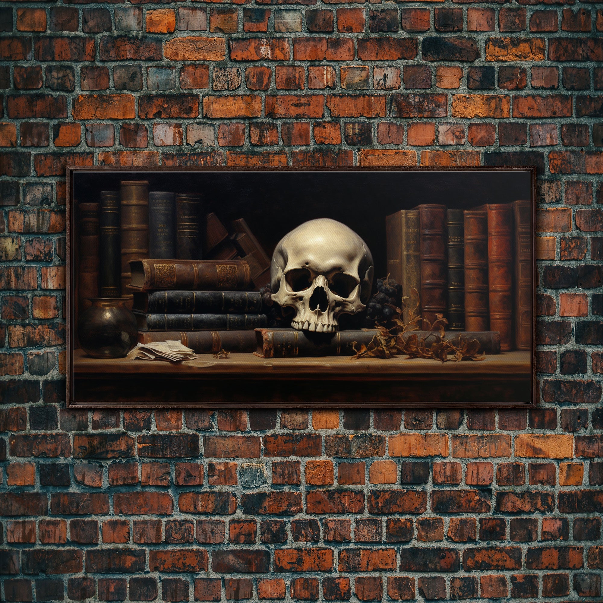 The Skull on the Shelf Framed Canvas Print