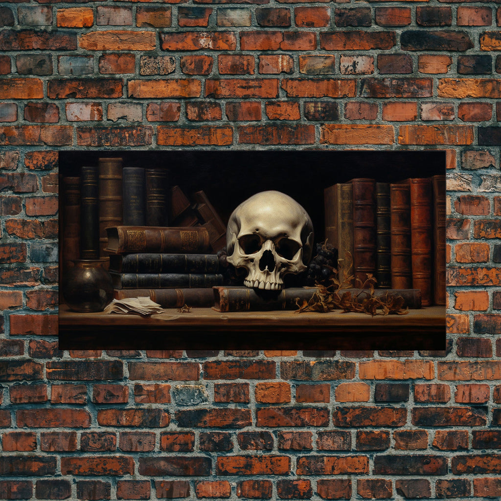 The Skull on the Shelf Framed Canvas Print