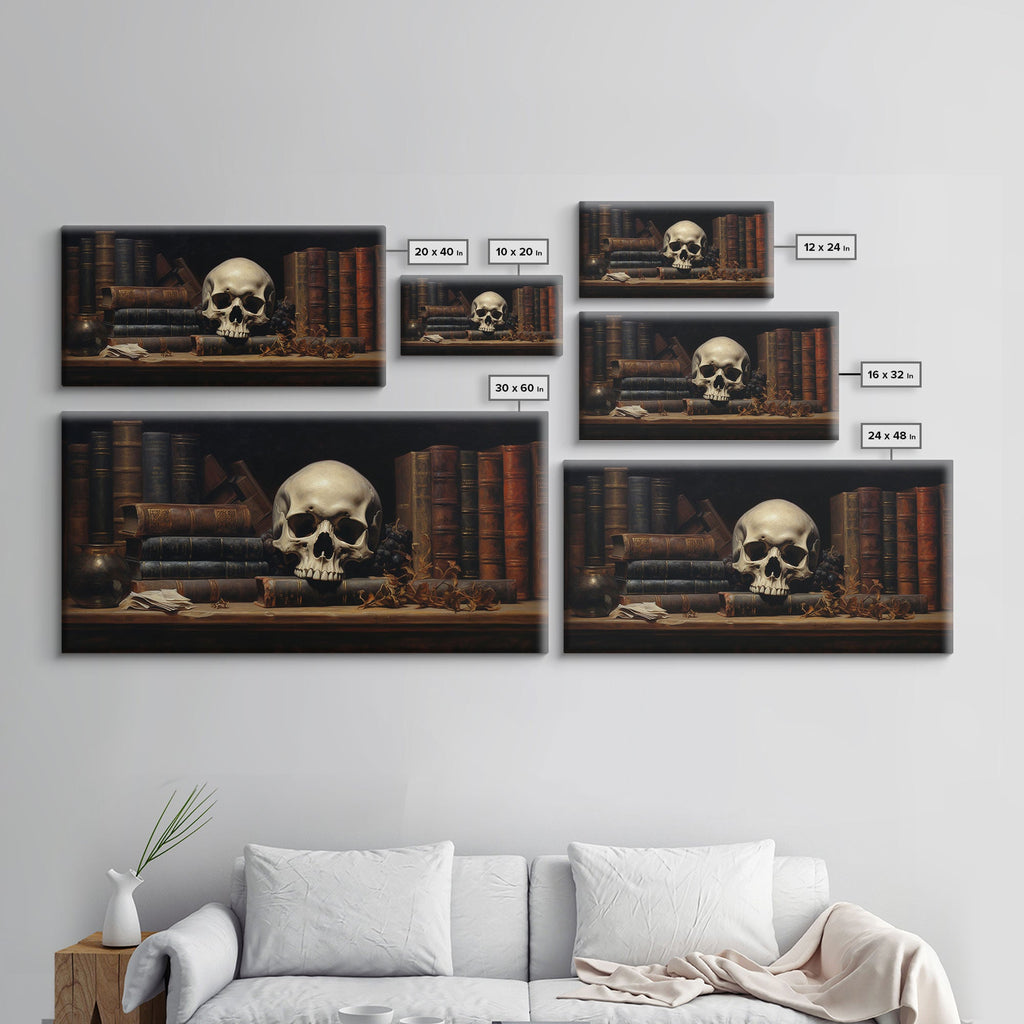 The Skull on the Shelf Framed Canvas Print
