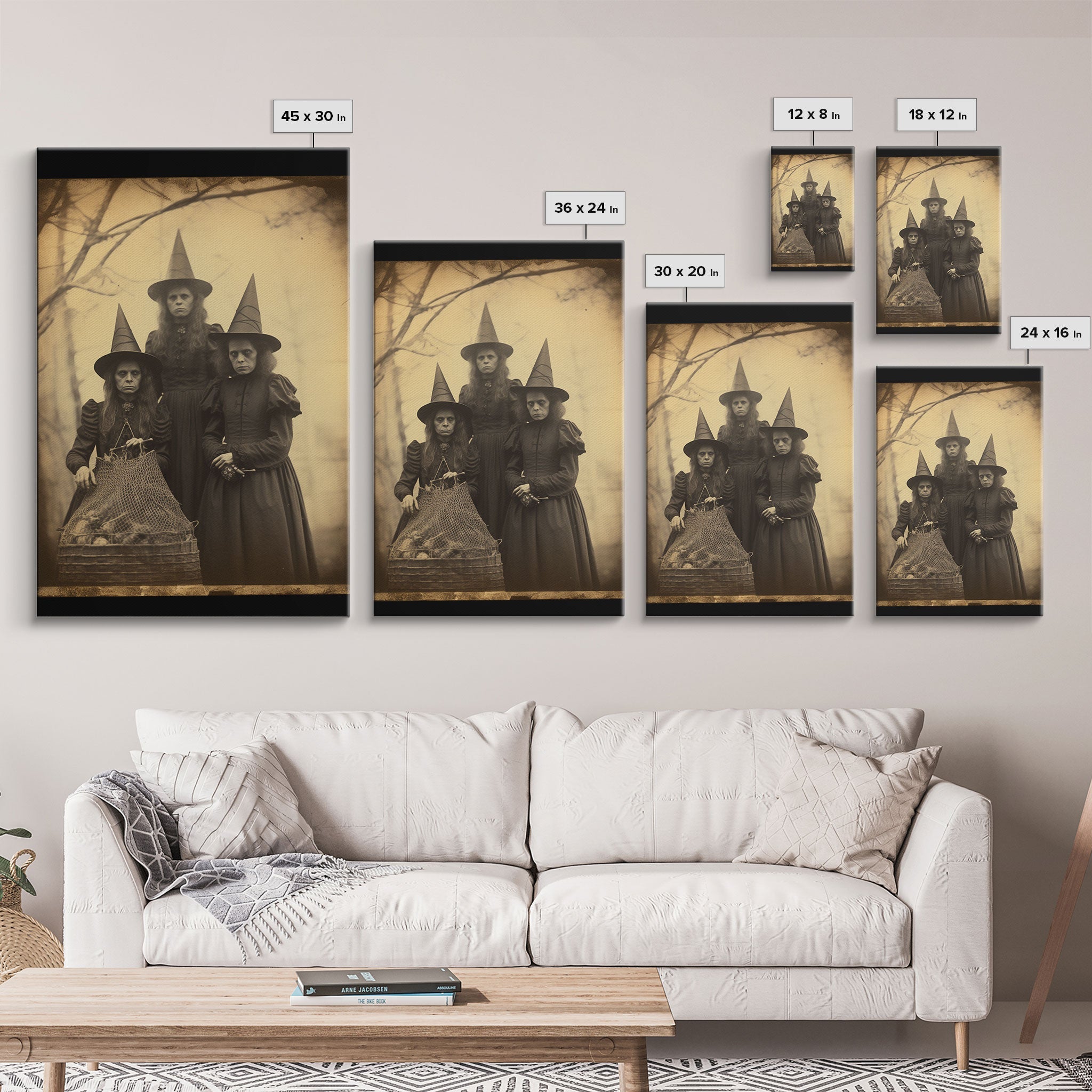 Black & White Gothic Canvas Print -Three Witches