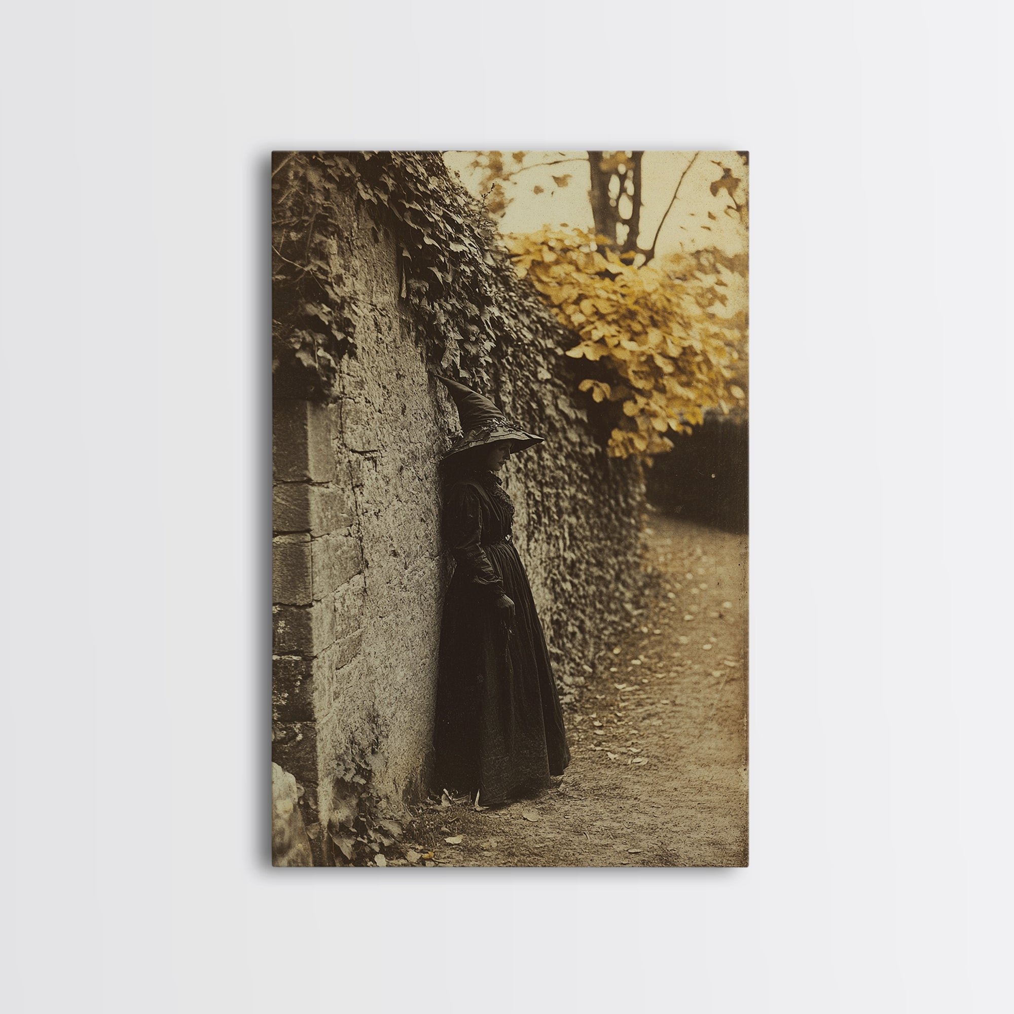 Sad Witch in Autumn Framed Canvas Print