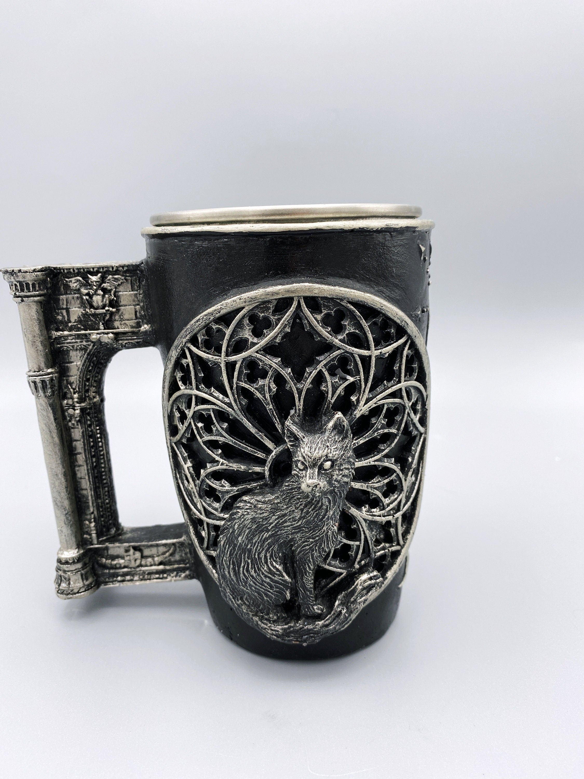 Cat and Gothic Cathedral Window Art Mug