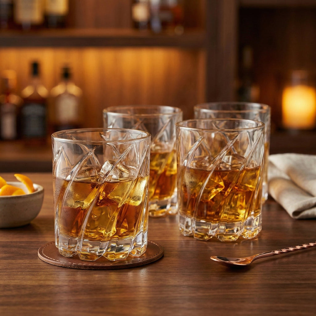 Uptown Bar Set of 4 - 10oz. Spinning Double Old Fashioned Glasses