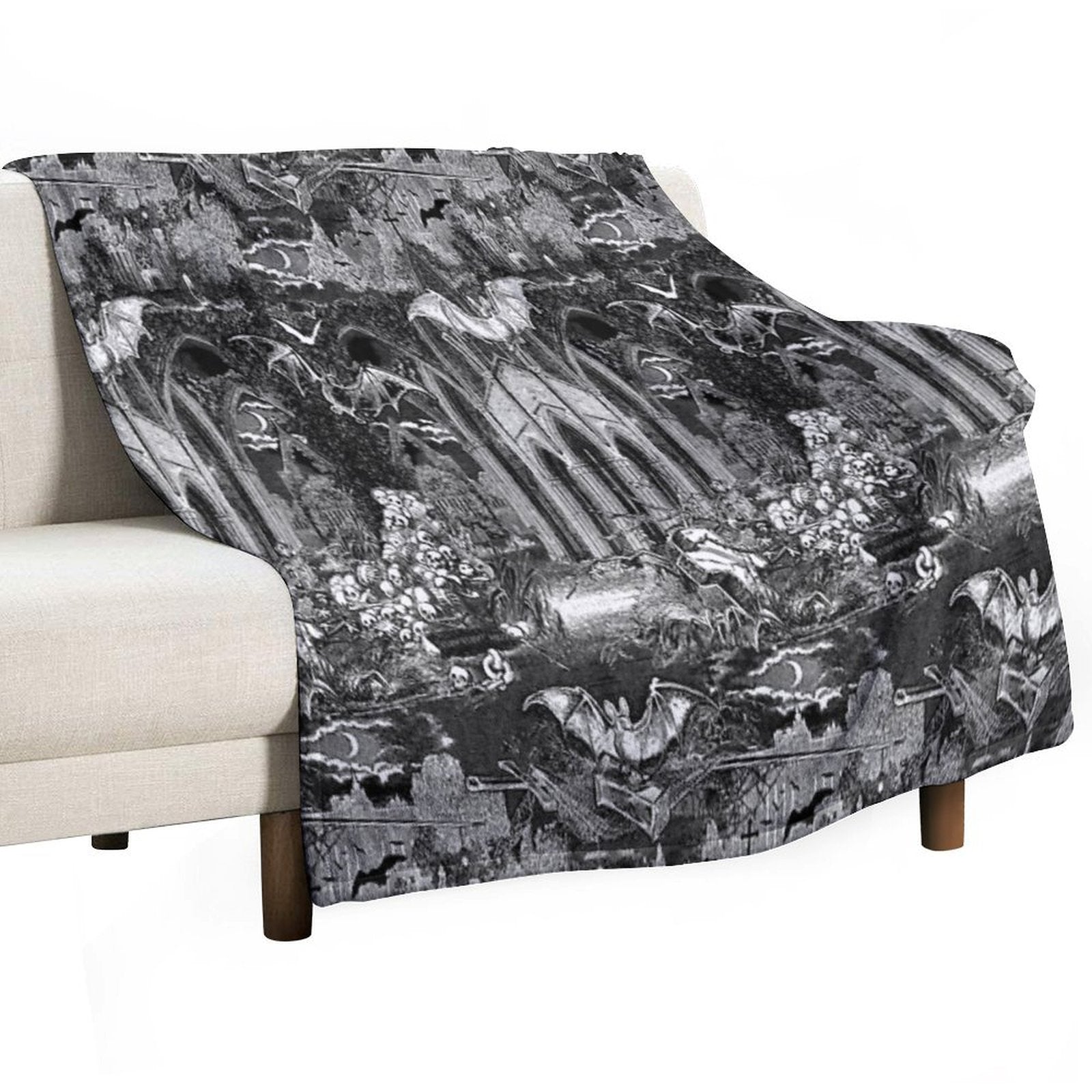 Throw Blanket -Dark Gothic Vampires Crypt Graves Bats Skulls Pattern