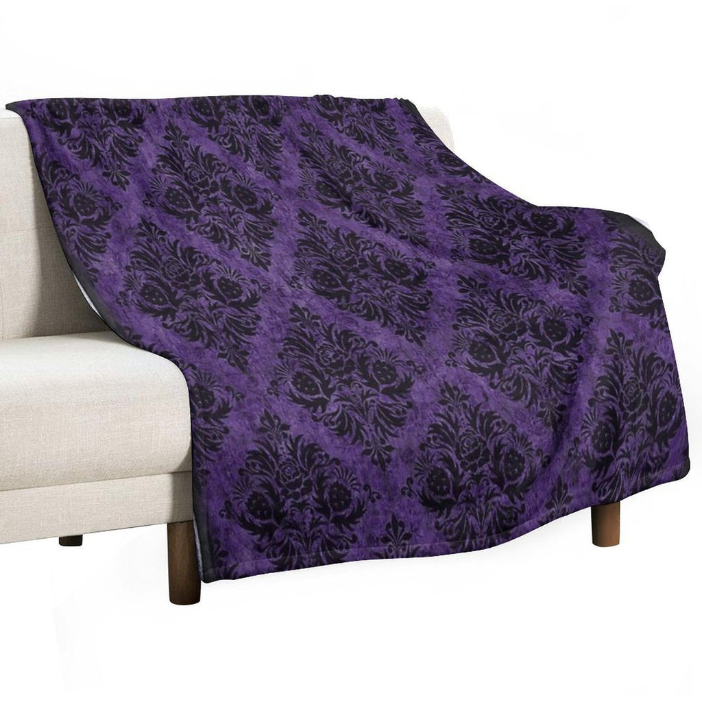 Throw Blanket -Gothic Damask in Purple and Black
