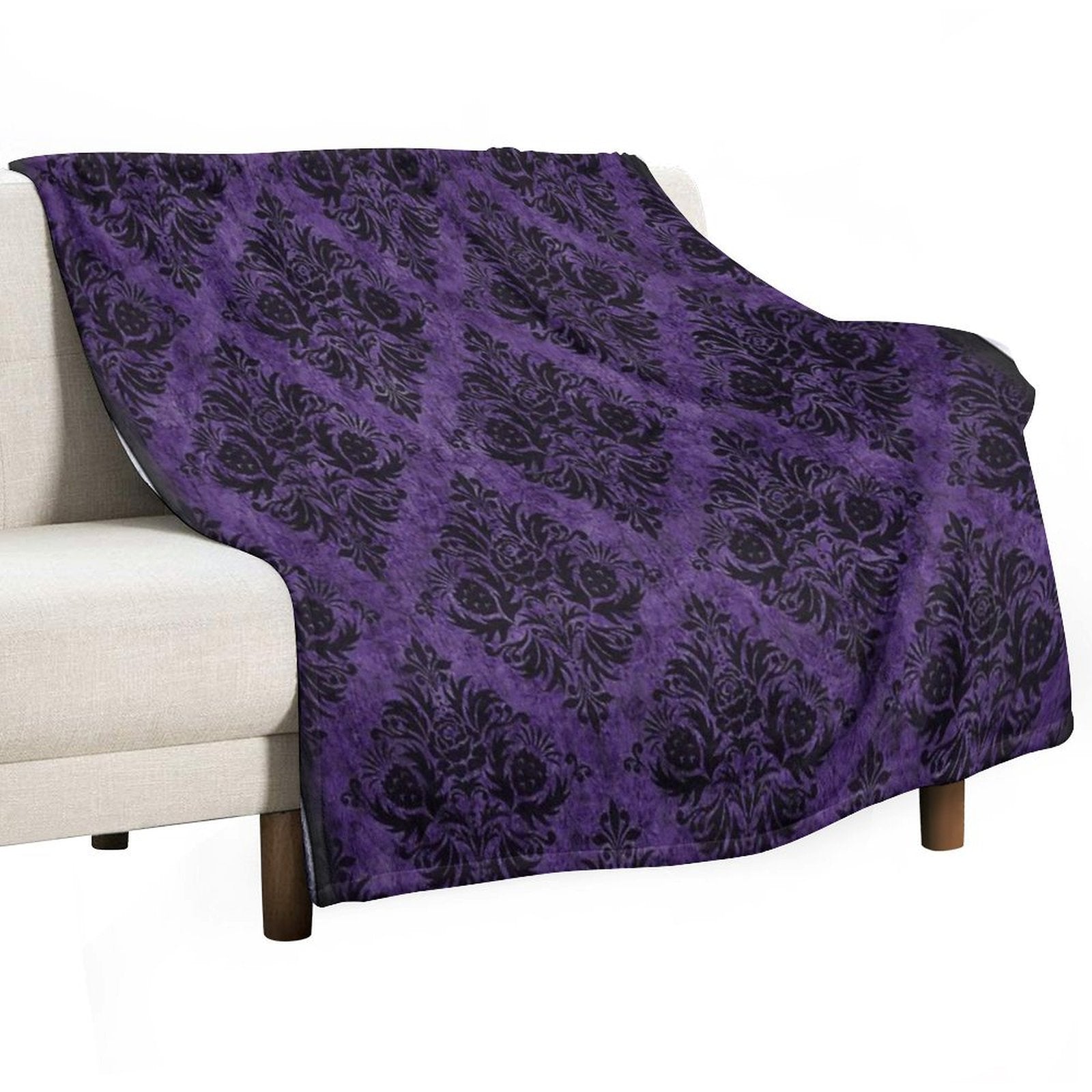 Throw Blanket -Gothic Damask in Purple and Black