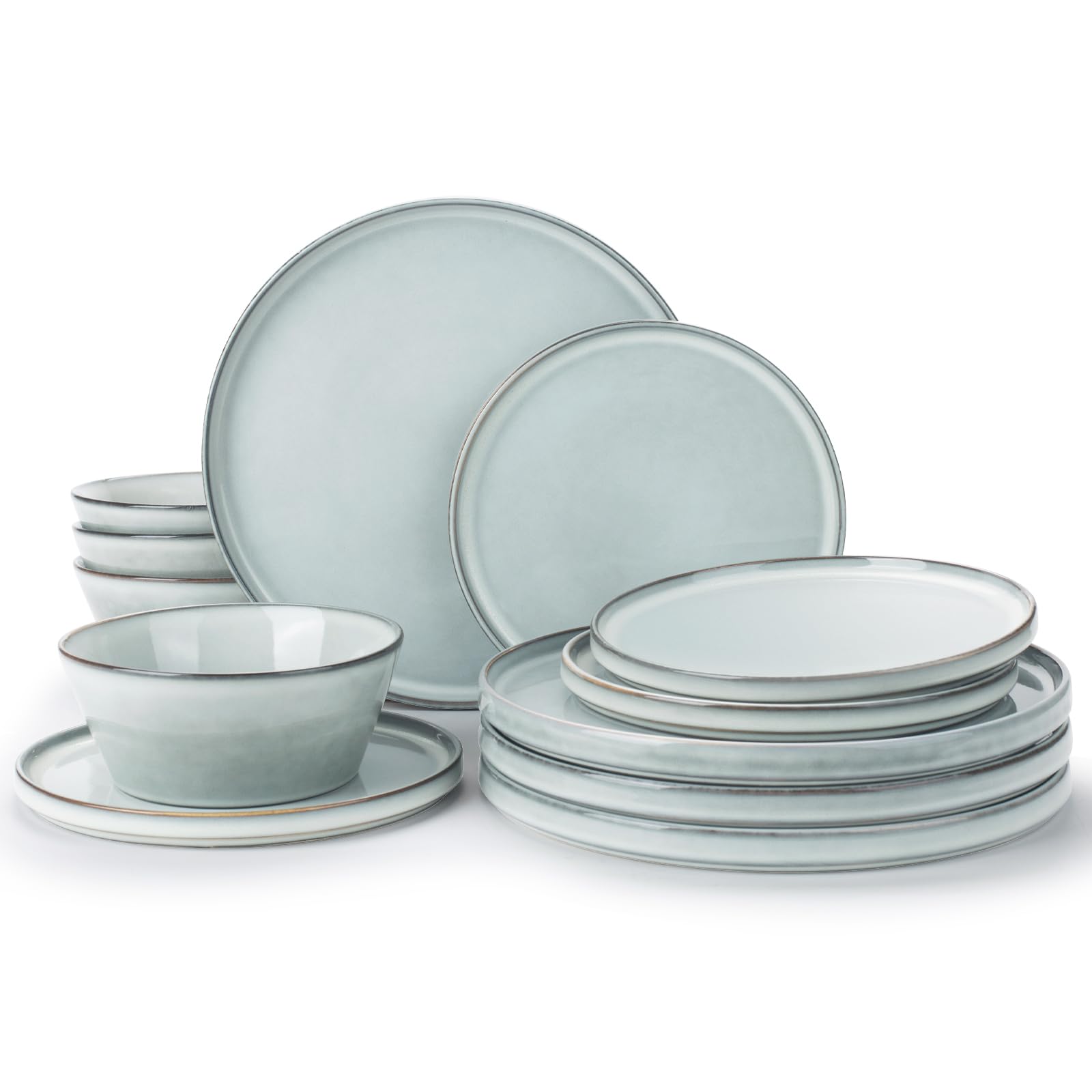 Handcrafted Stoneware Dinnerware Set, Service for 4 – Grey-Blue