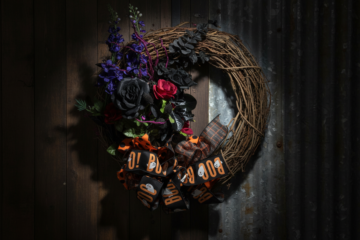 Boo-tiful Black Rose Halloween Wreath
