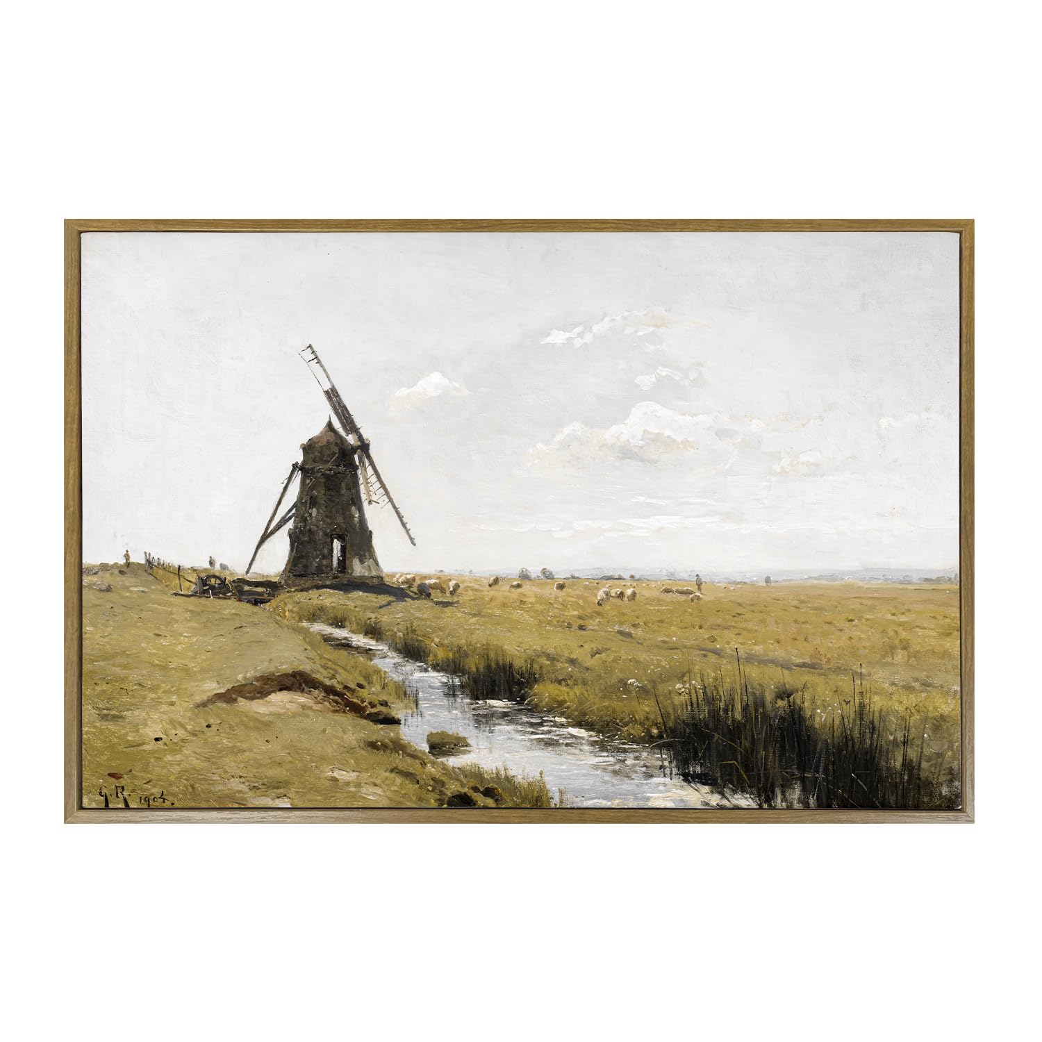 Framed Canvas Wall Art Home Windmill