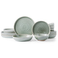 Hand-Painted Green Stoneware Dinnerware Set, Service for 4