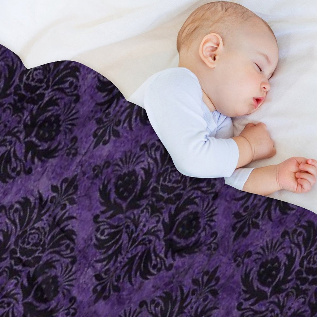 Throw Blanket -Gothic Damask in Purple and Black