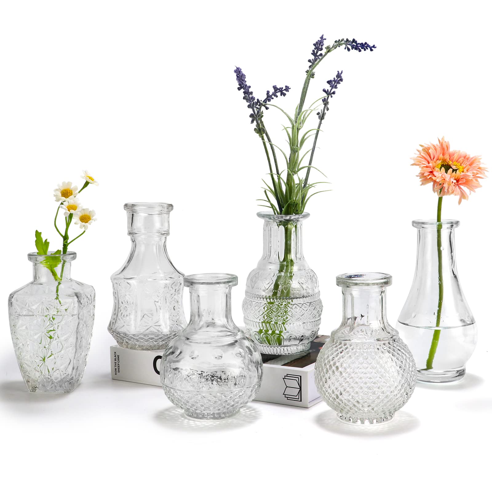 Clear Glass Vintage Single Bud Vases Set of 6