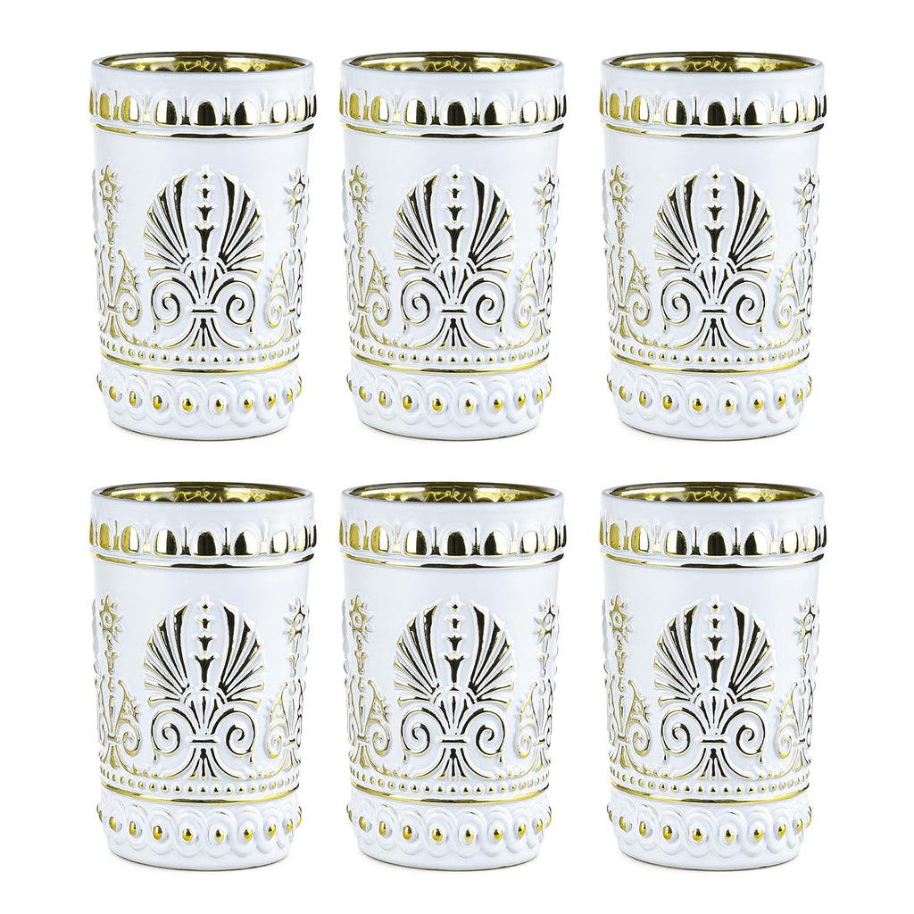 Royal Style Embossed Glassware Slap-up Paint Glass Craft 6PC Highball Drinking Glasses Water Cups Great for Decor & Celebrate Wedding Halloween Thanksgiving Christmas Party