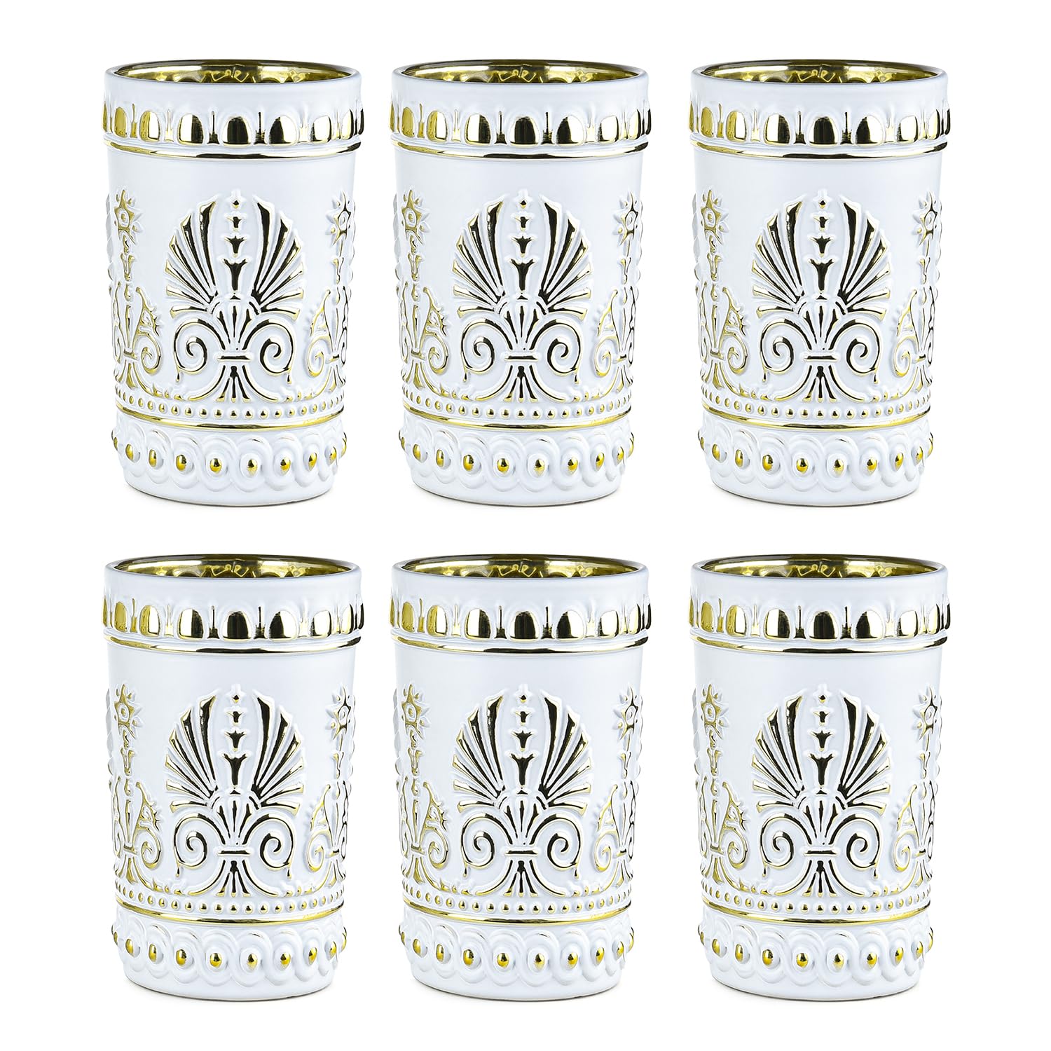 Royal Style Embossed Glassware Slap-up Paint Glass Craft 6PC Highball Drinking Glasses Water Cups Great for Decor & Celebrate Wedding Halloween Thanksgiving Christmas Party