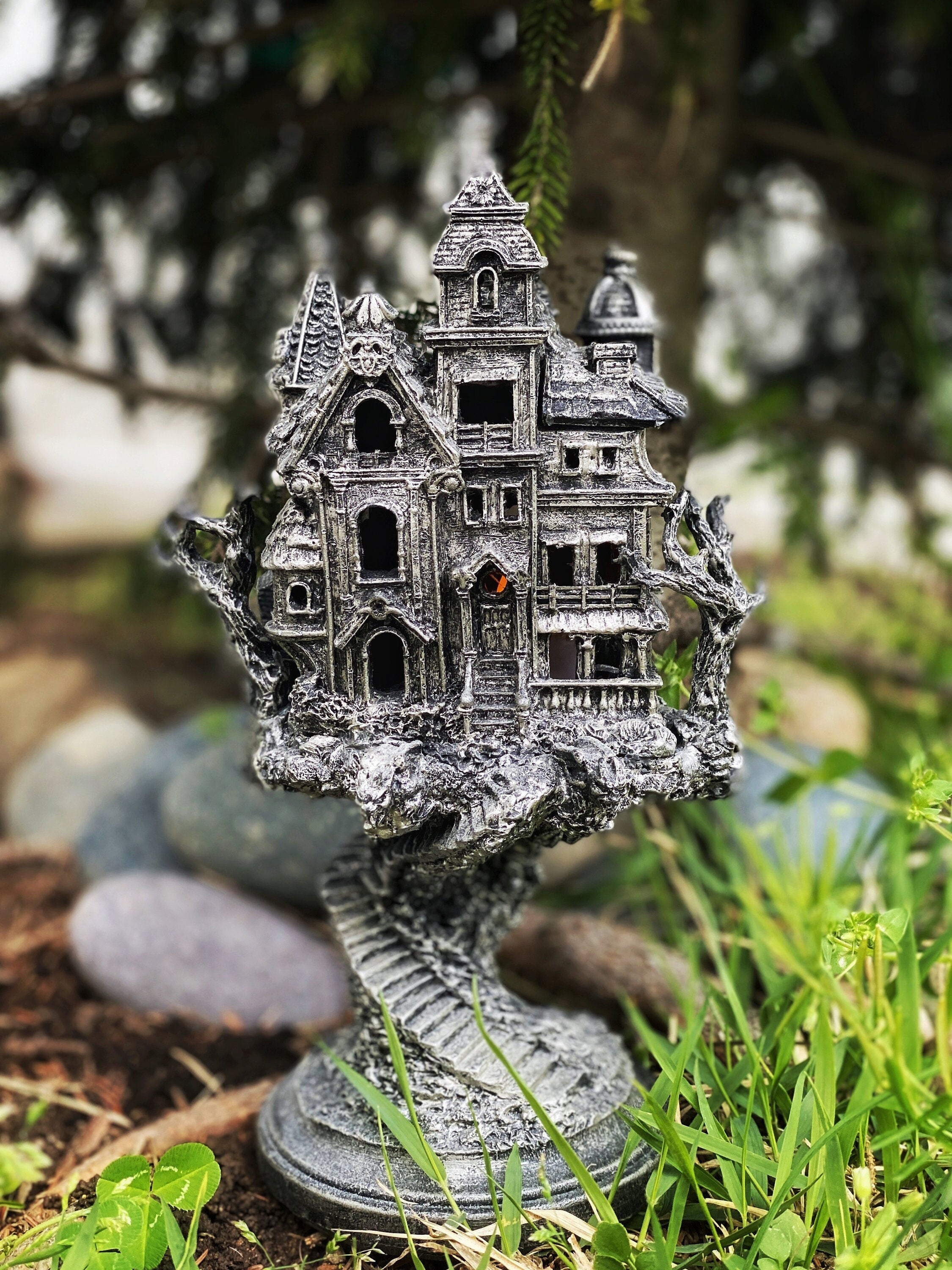 Haunted Mansion Resin Sculpture with LED Tea Light