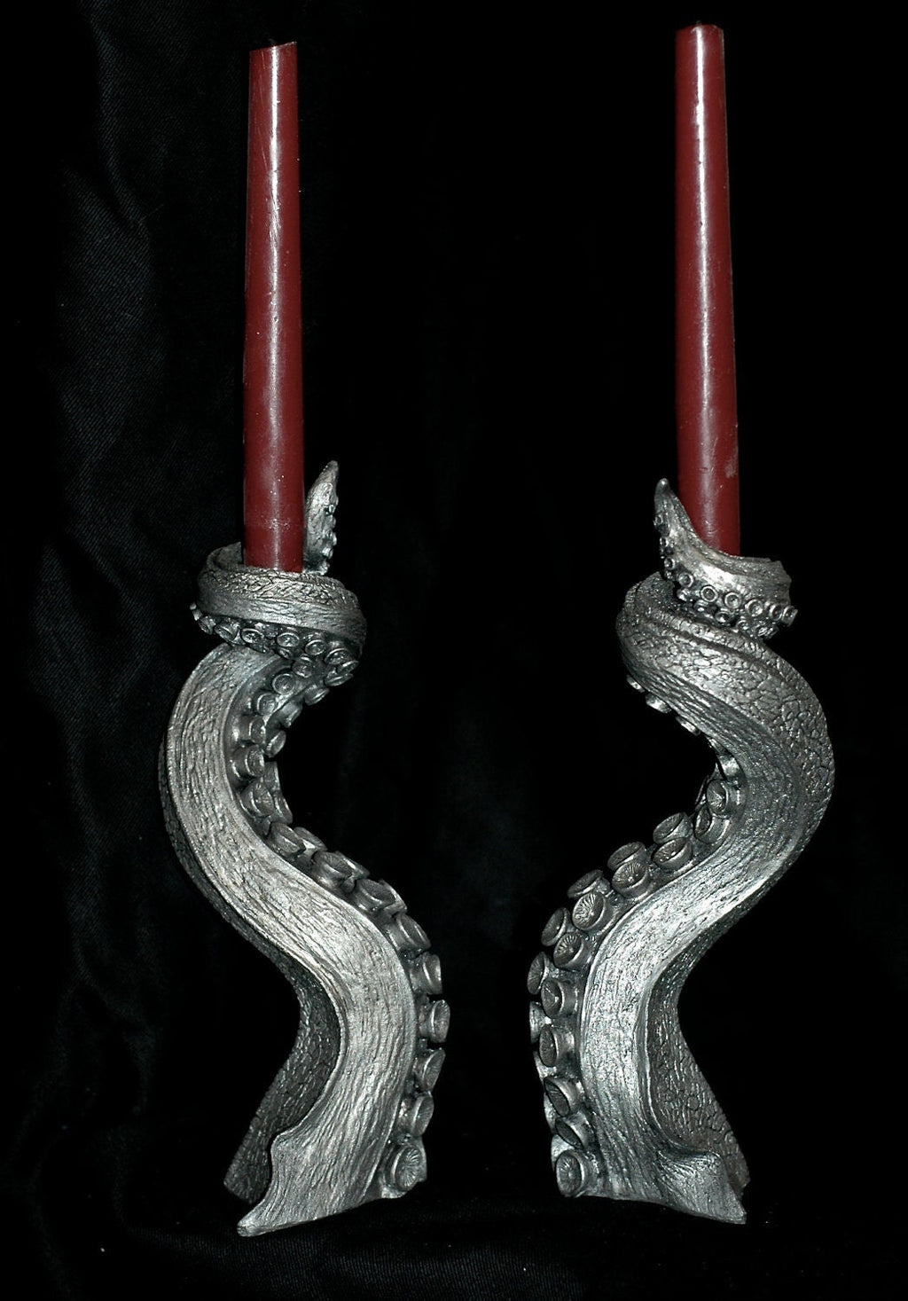 Tentacle Candlestick Holders — Pair, Pewter Finish