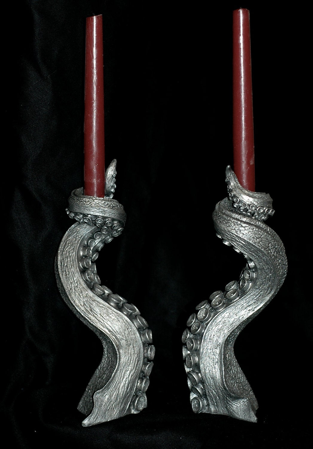 Tentacle Candlestick Holders — Pair, Pewter Finish
