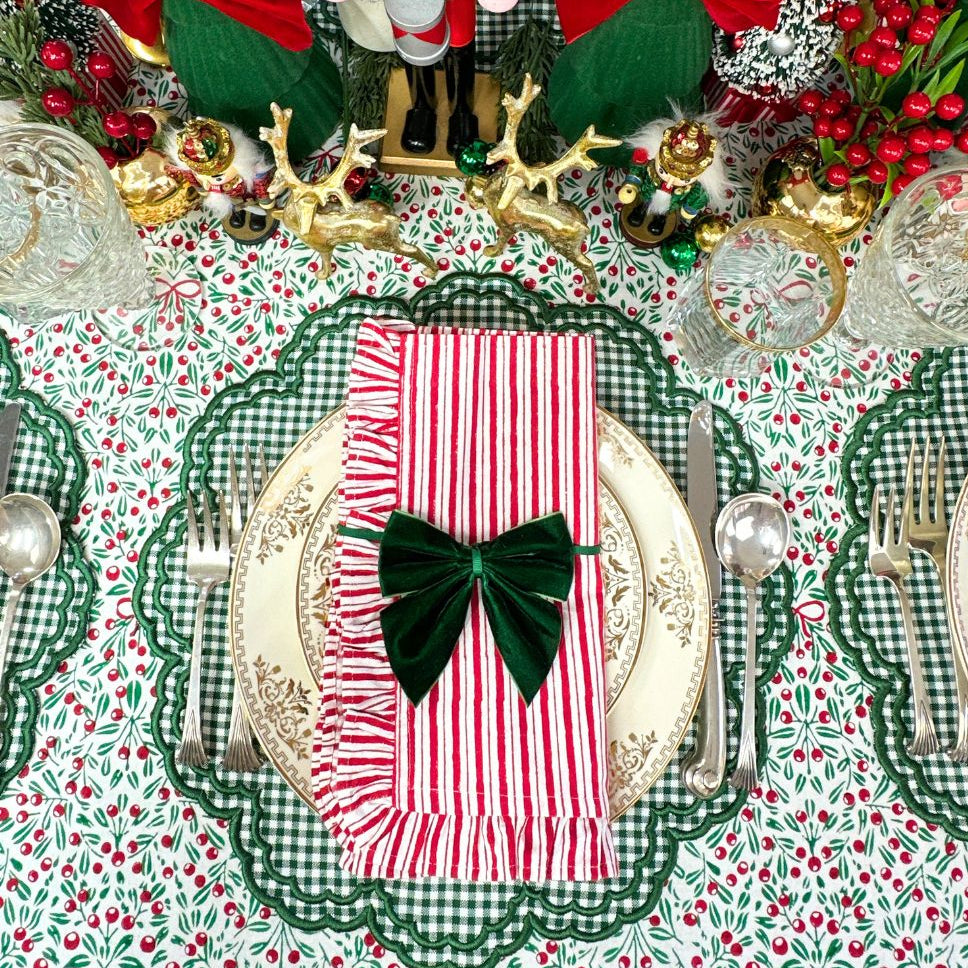 Dark Green: Velvet Bow Napkin Ties - (Set of 4)