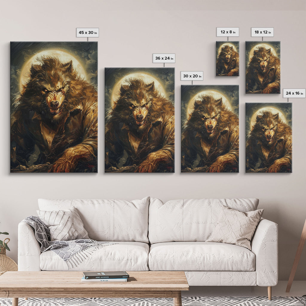 Werewolf Under Full Moon — Framed Halloween Canvas Print