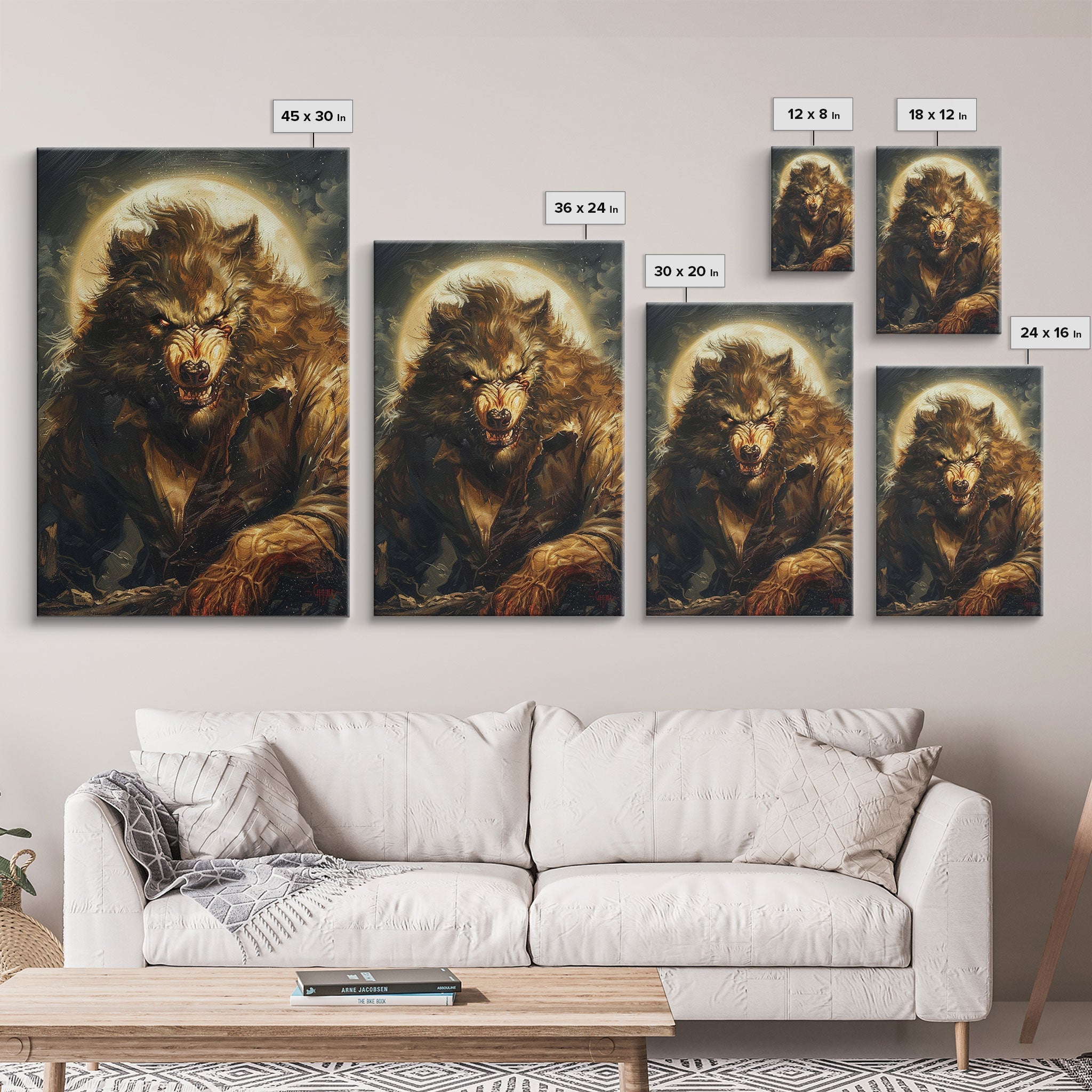 Werewolf Under Full Moon — Framed Halloween Canvas Print