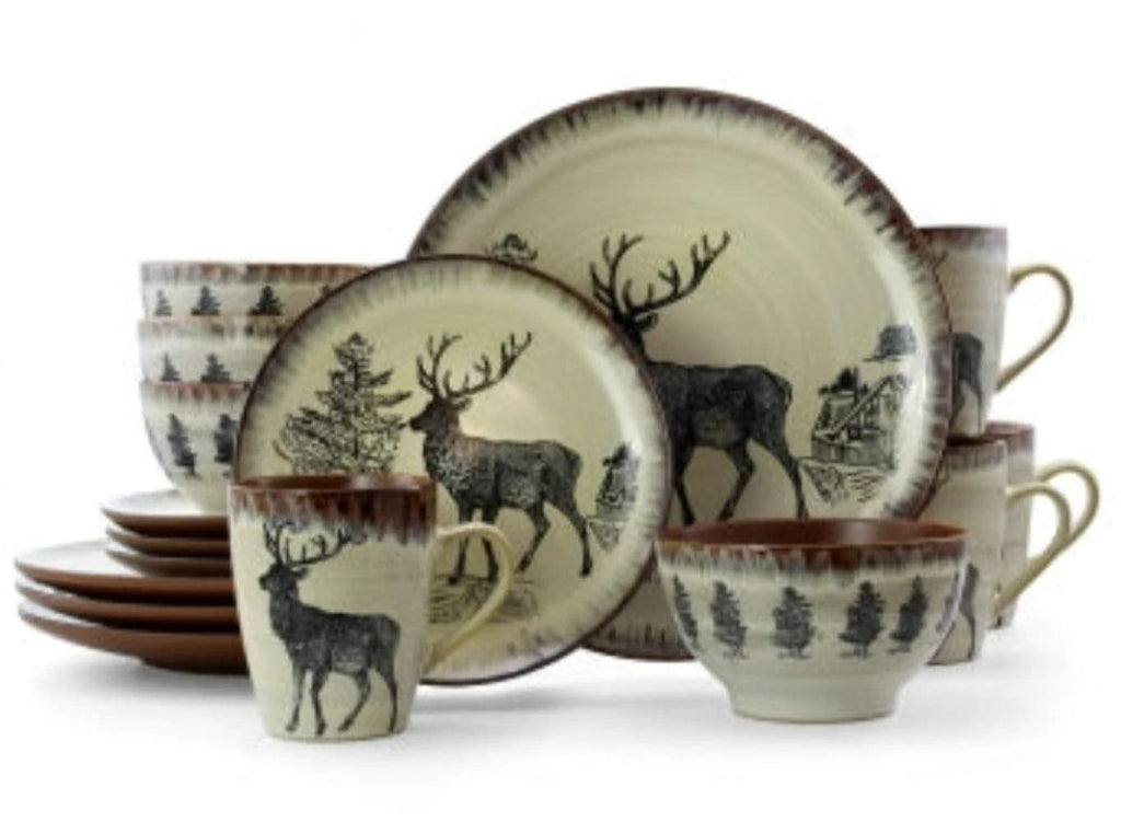 Round Stoneware Dinnerware Set, Service for 4 – Elk Design