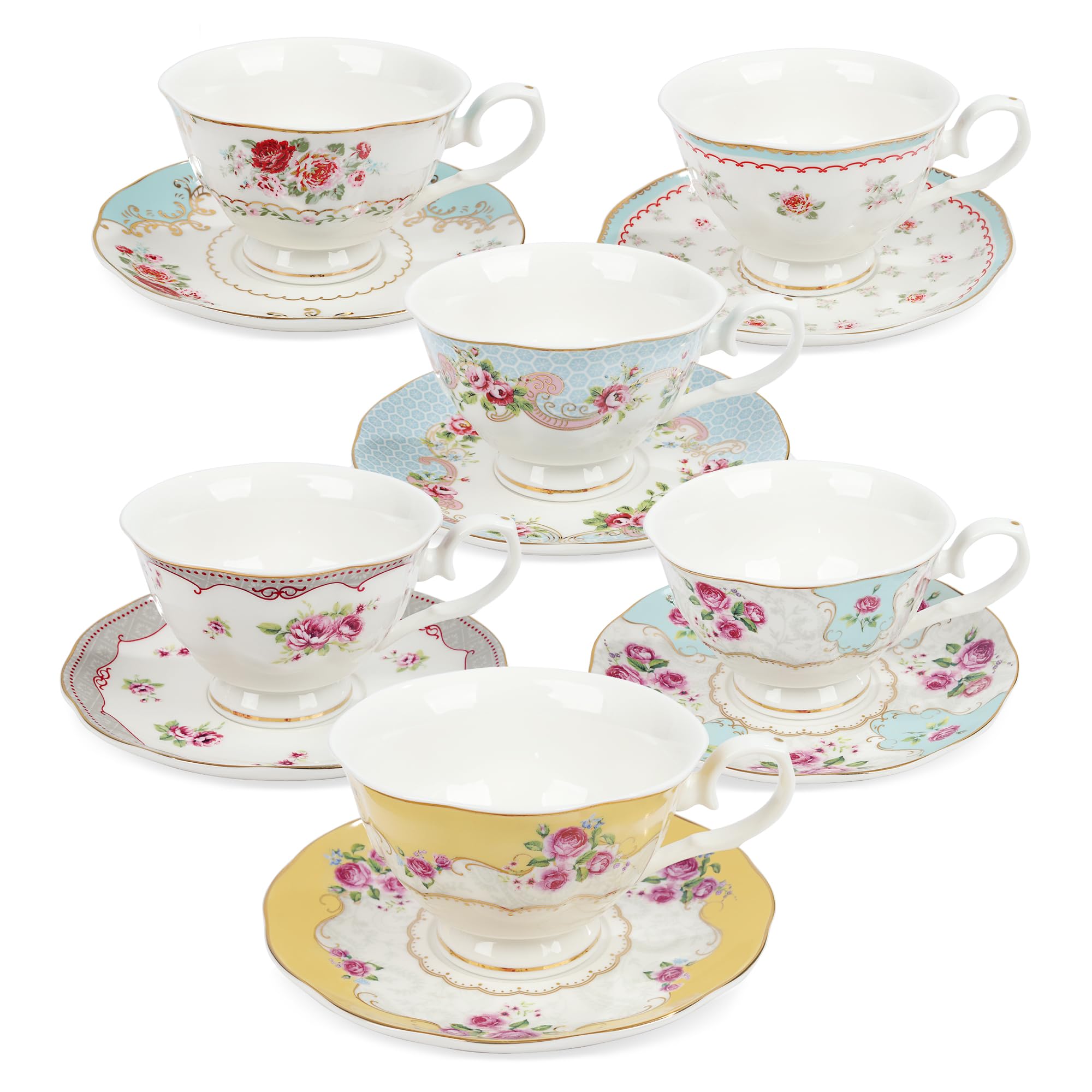Porcelain Coffee Cup with Saucer, British Teacups, Service for 6