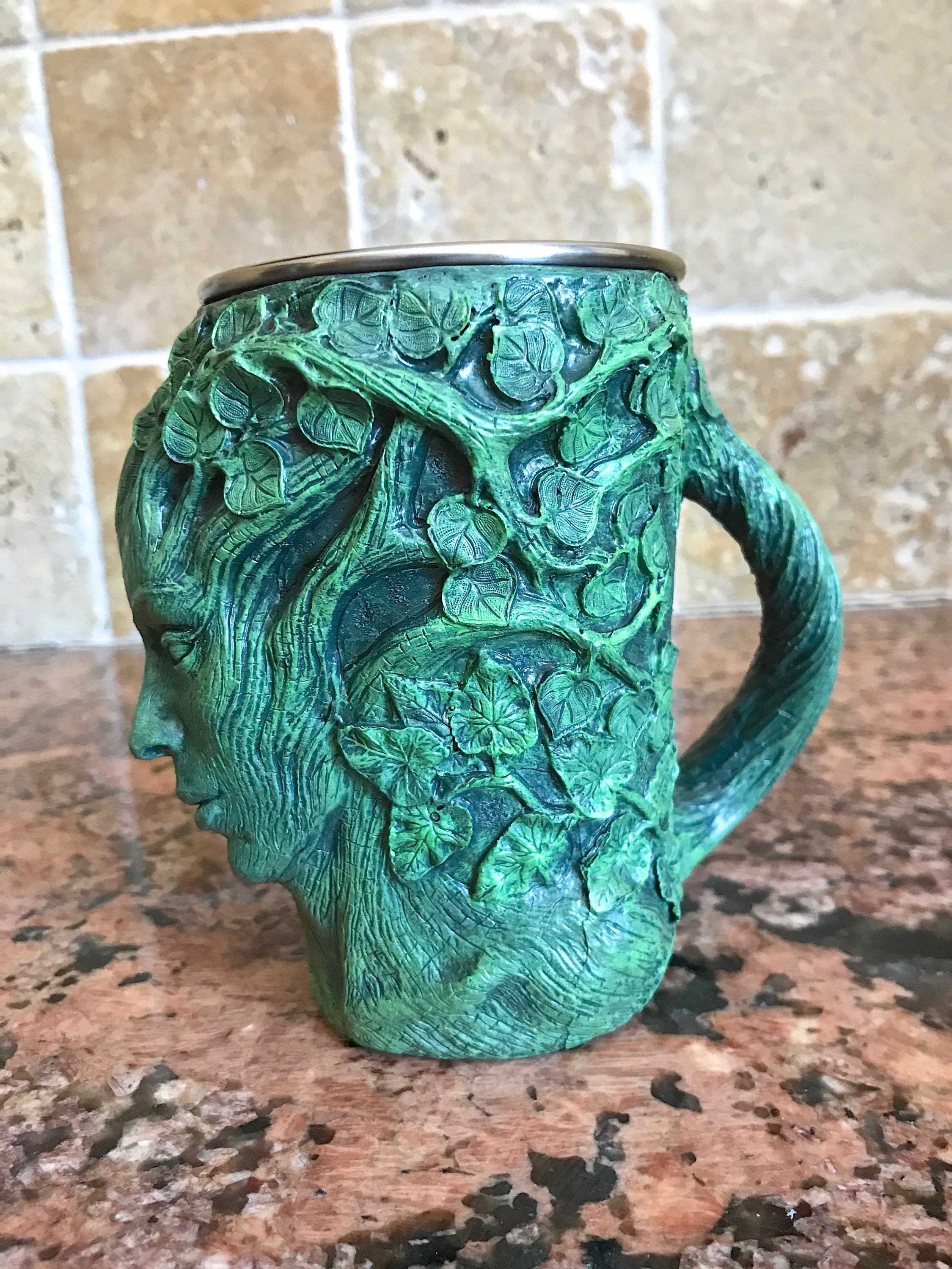 Dryad Art Mug — Green Hand-Sculpted Resin