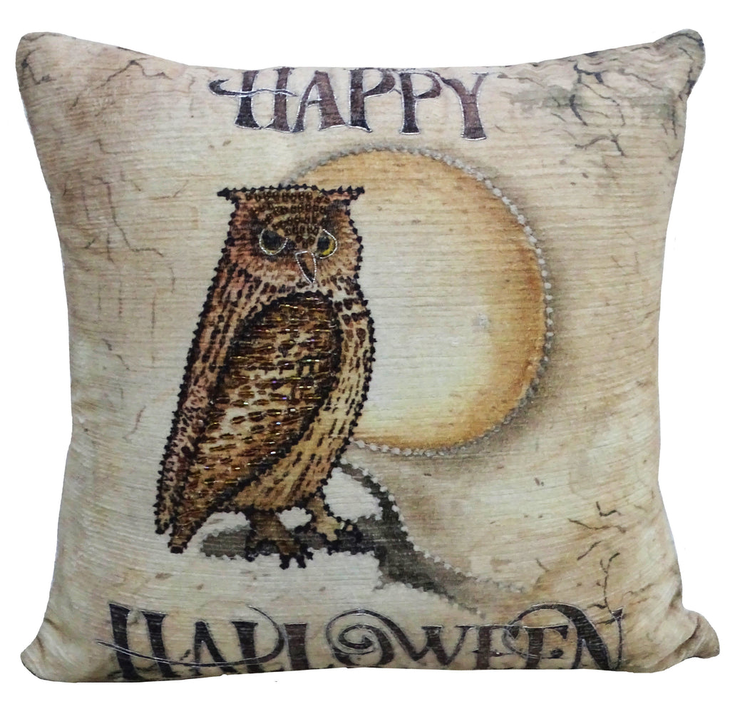 Halloween Owl Embroidered Throw Pillow — 20" x 20"