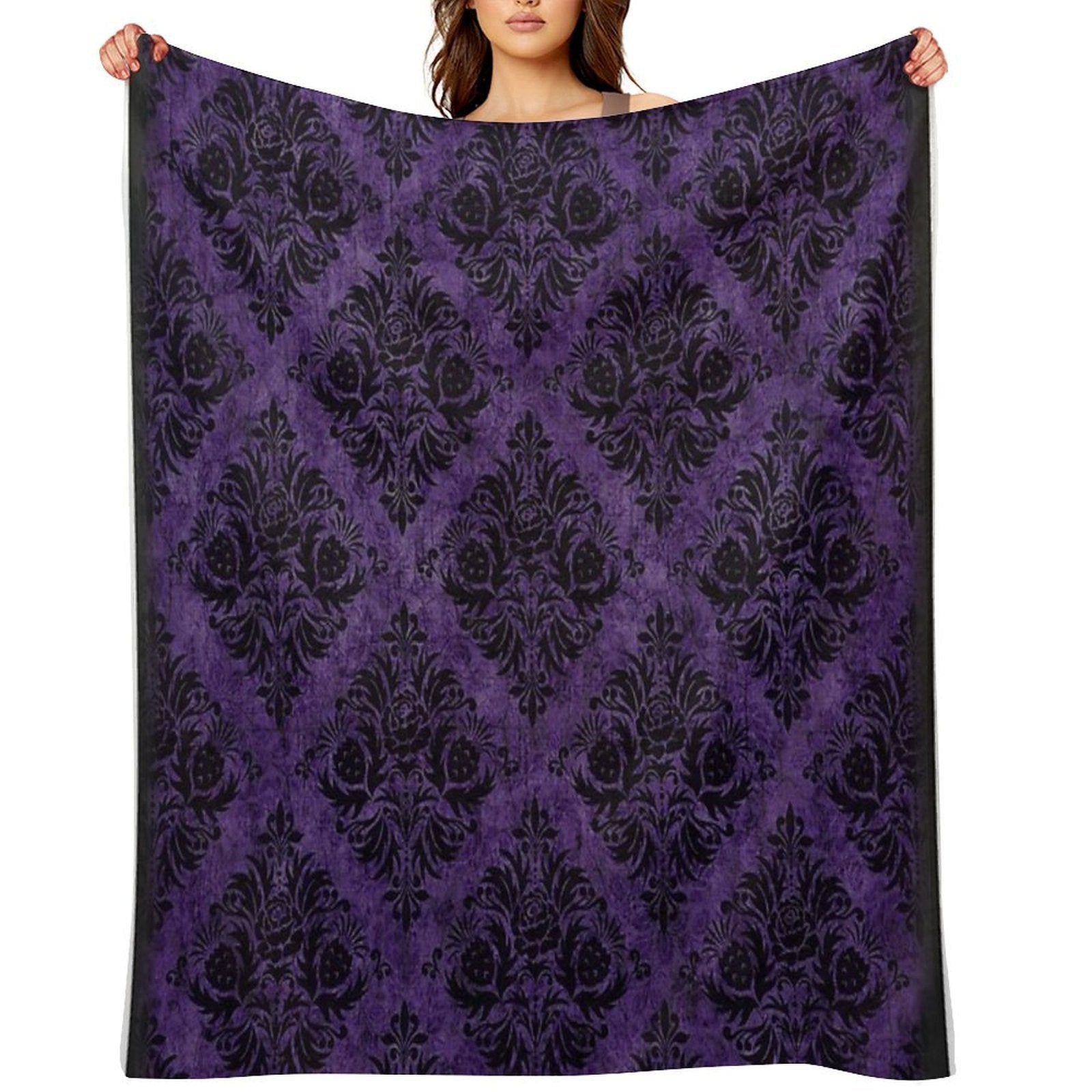 Throw Blanket -Gothic Damask in Purple and Black
