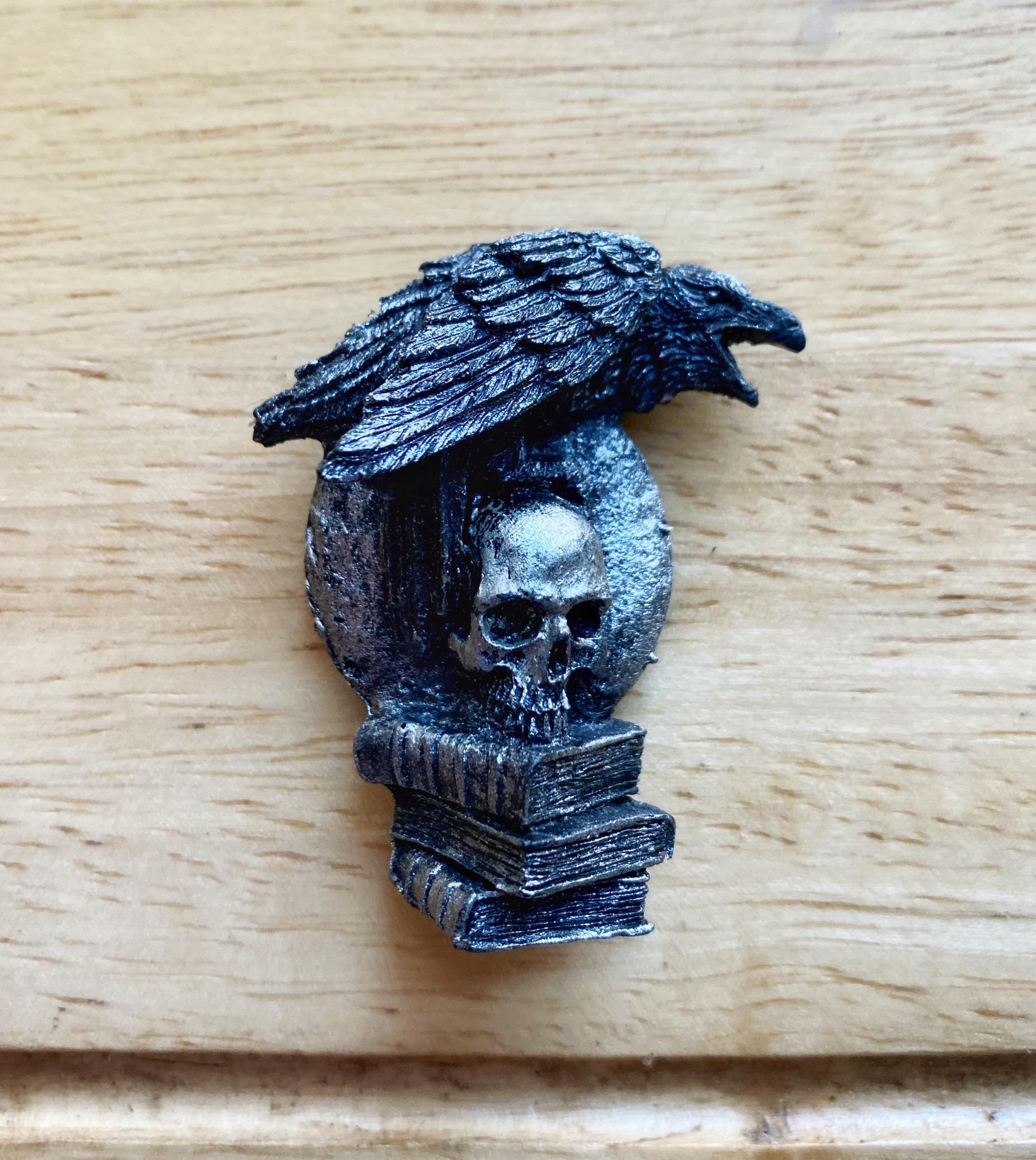 Poe's Raven & Skull Hand-Painted Resin Magnet