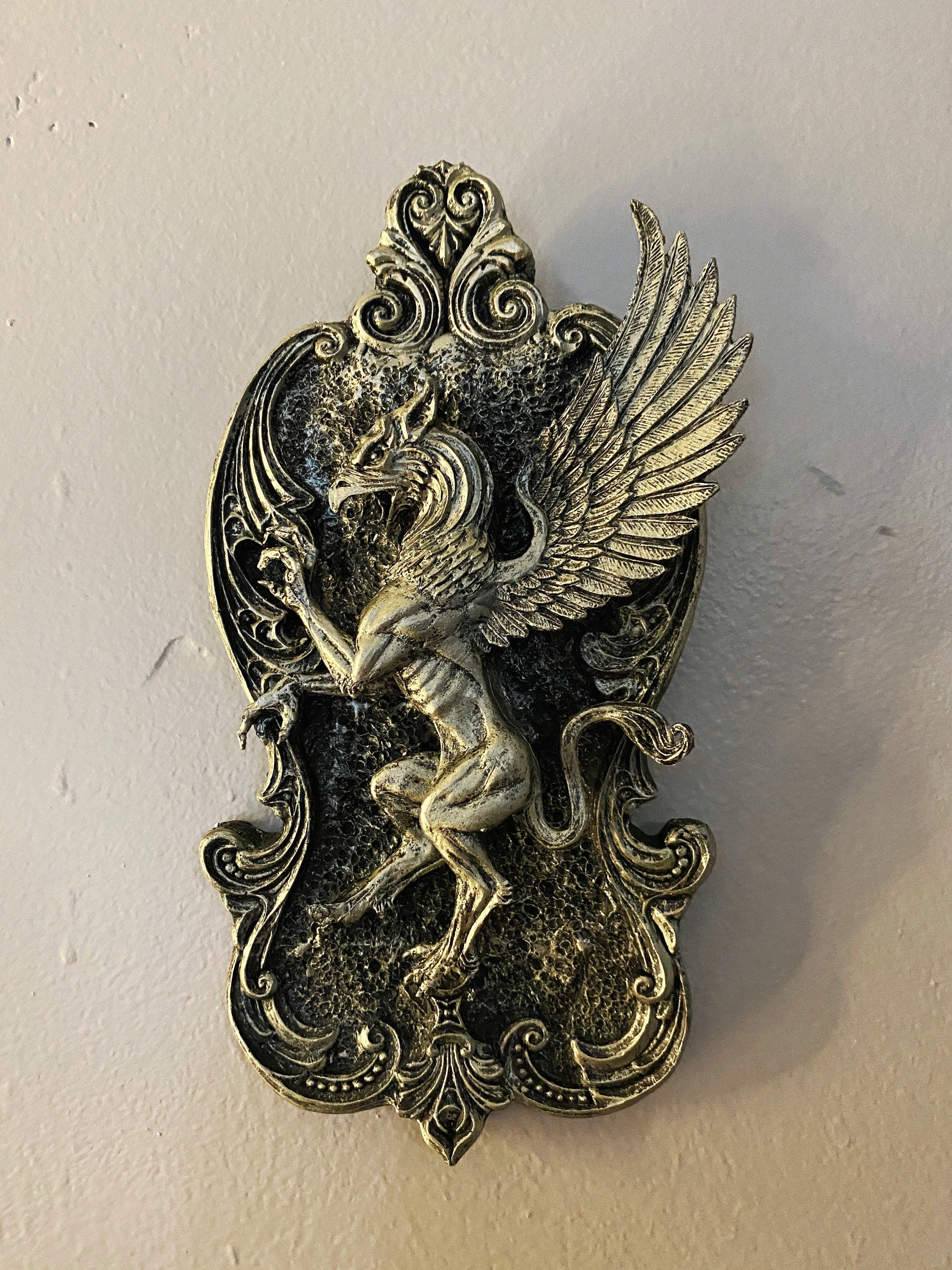 Medieval Griffin Hand-Painted Resin Wall Plaque