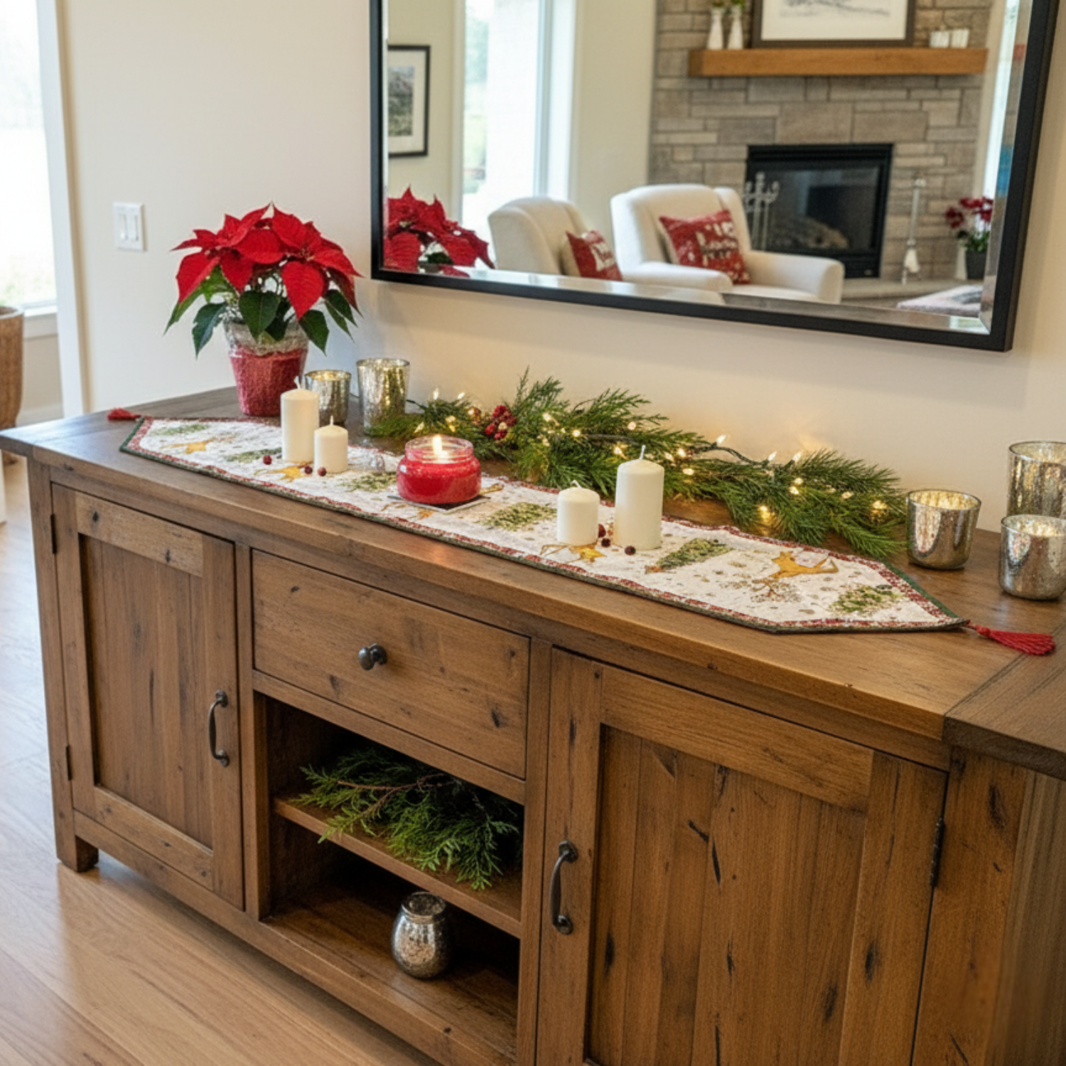 Winter Forest Reindeer Tapestry Table Runner