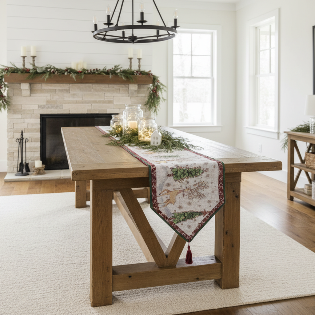 Winter Forest Reindeer Tapestry Table Runner