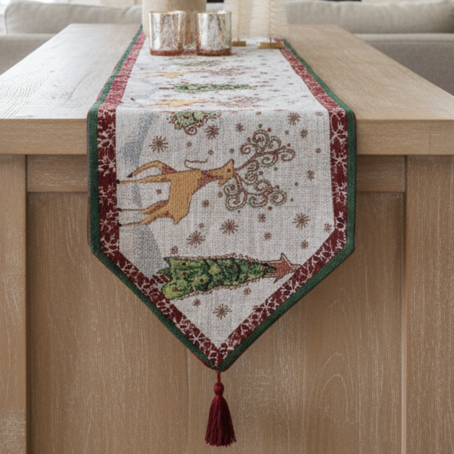 Winter Forest Reindeer Tapestry Table Runner